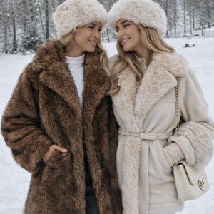 3 LEFT ❤️ Vintage Style Faux Fur Jacket Chocolate Brown Mid Length Winter Jacket